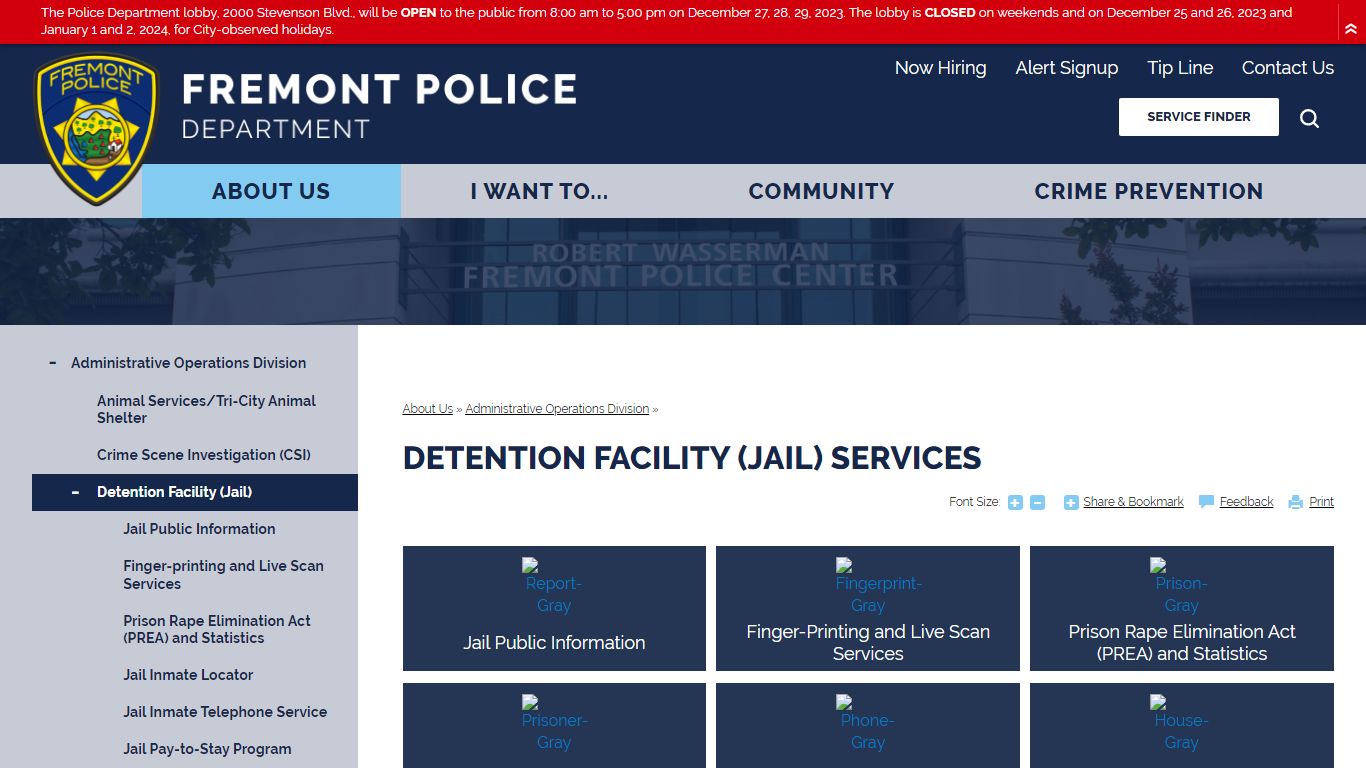 Detention Facility (Jail) Services - Fremont Police