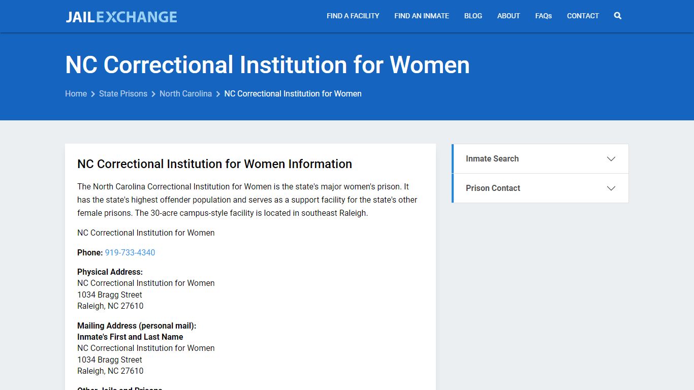 NC Correctional Institution for Women Inmate Search, NC - Jail Exchange